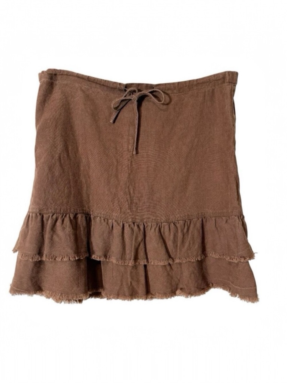Old Navy Women’s Y2K 100% Linen Light Brown Cottagecore Tiered Mini Skirt Size 6